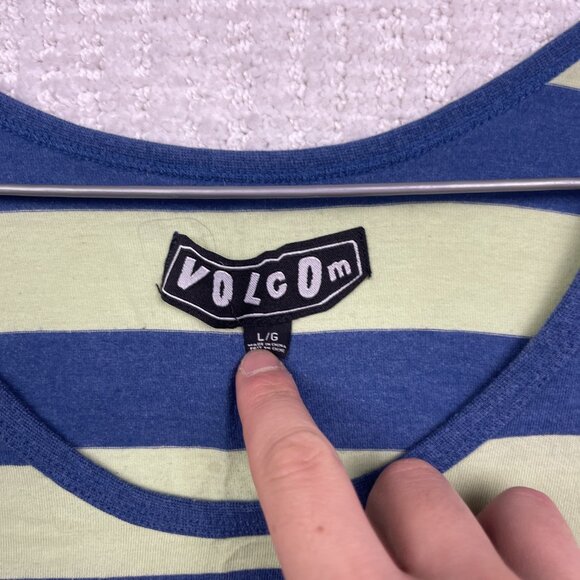 Y2K Volcom Tank Top Striped Blue / Mint Green Skate Surf Men Sz L Beach Summer - Picture 7 of 10